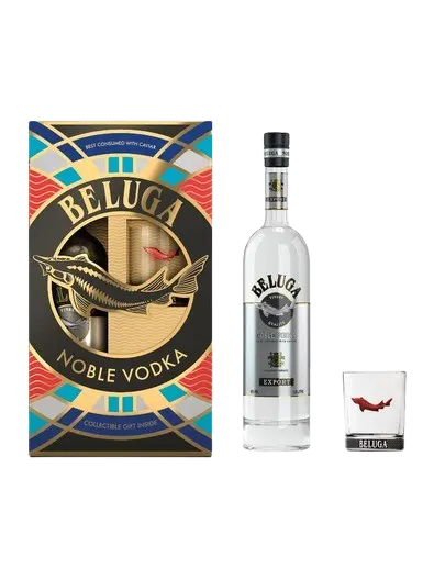 Beluga Noble Vodka 40% 1L gift pack with glass